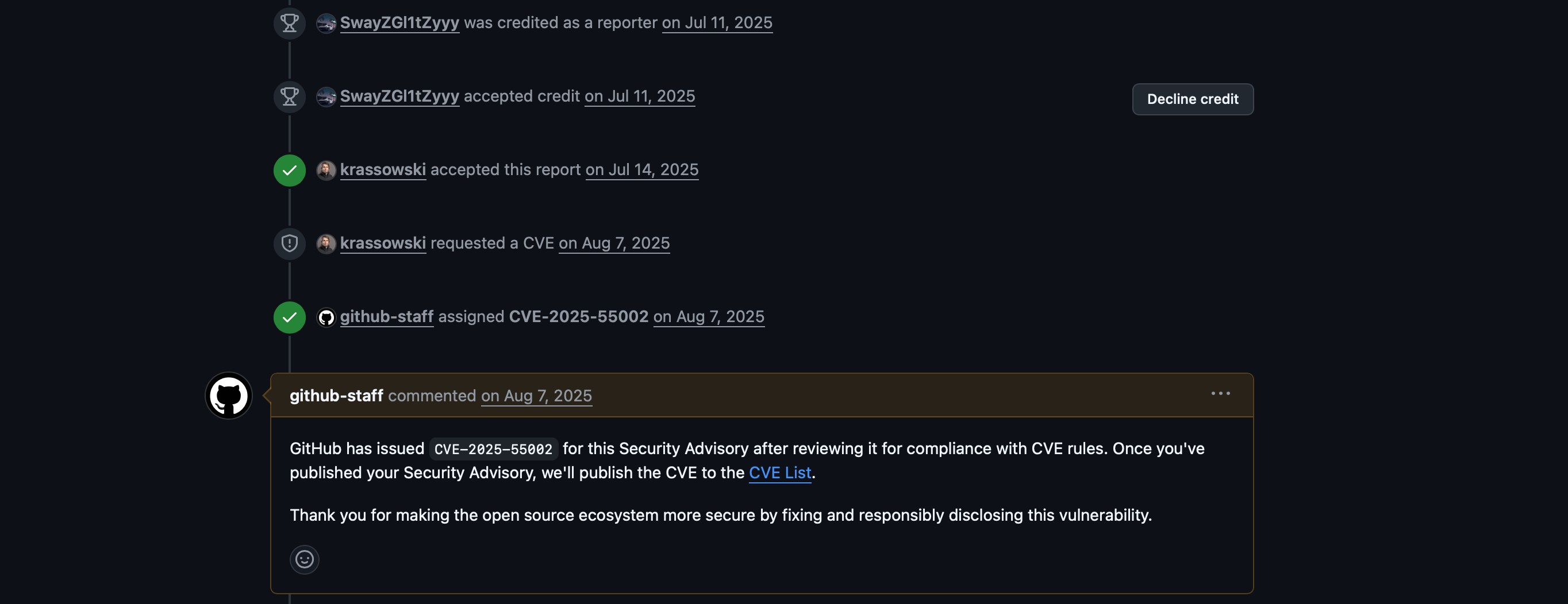 Screenshot showing relevant output